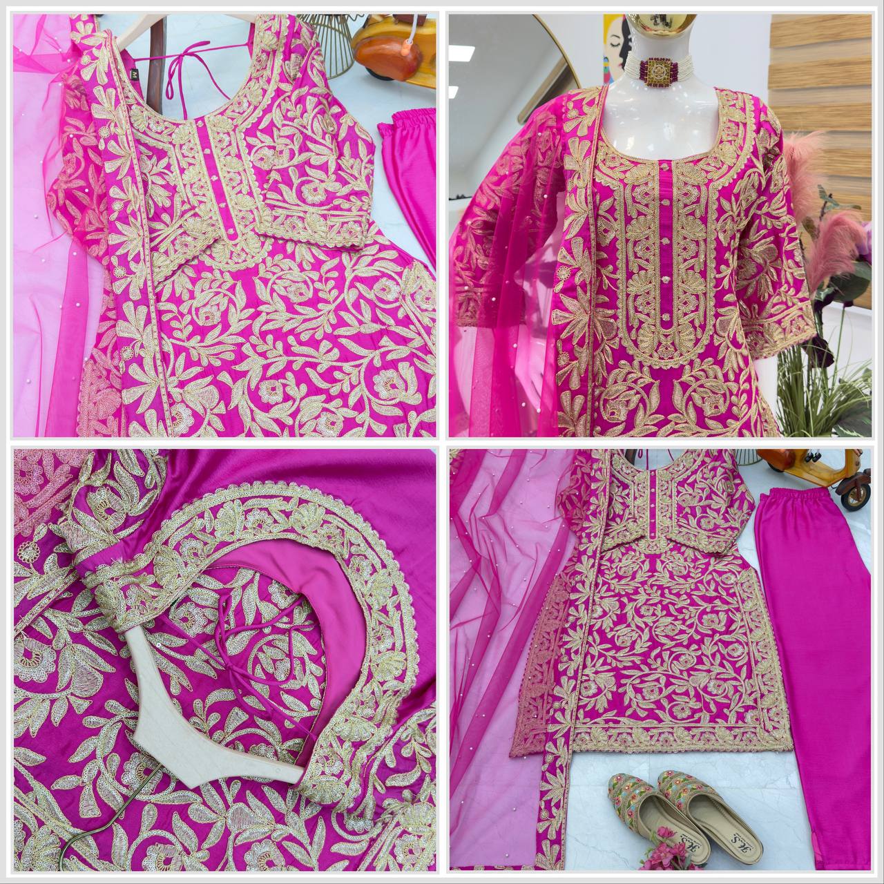 Pink Color PArtywear Dress in Chinon Fabric