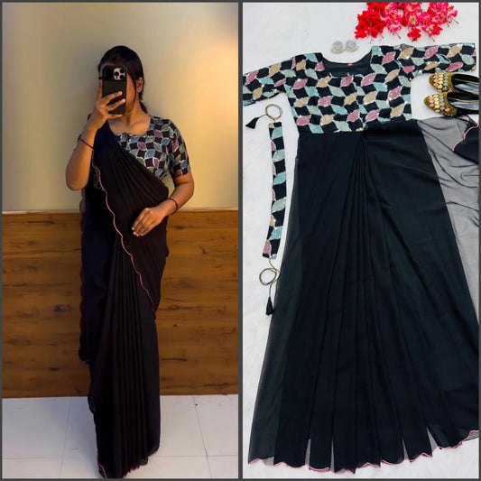 black color beautiful trending zip nd go embroidery saree