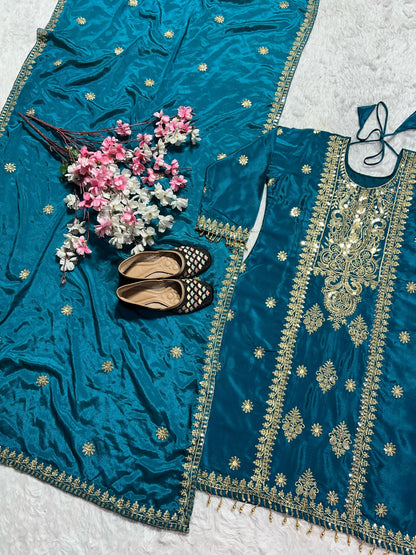 Chinnon Silk With Heavy Embroidery Coding Sequence Work Dress