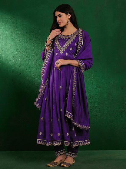 Blue color Beautiful Silk Gown with embroidery work