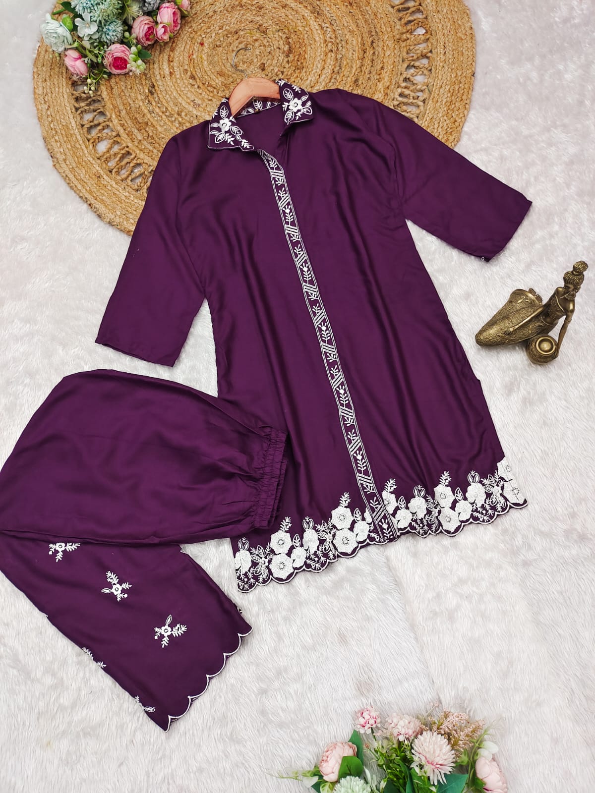 Beautiful Summer Wear Rayon Co-ord set in purple color