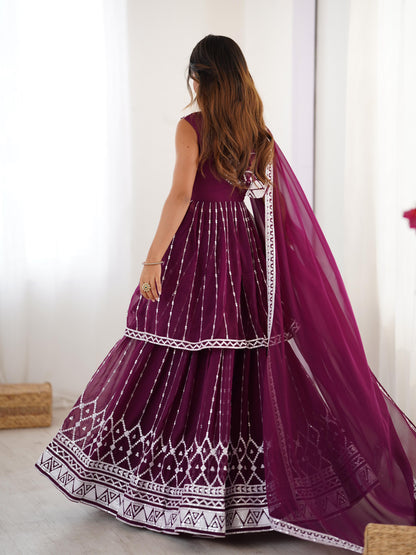 Purple Color Beautiful Partywear Dress in Georgette Fabric