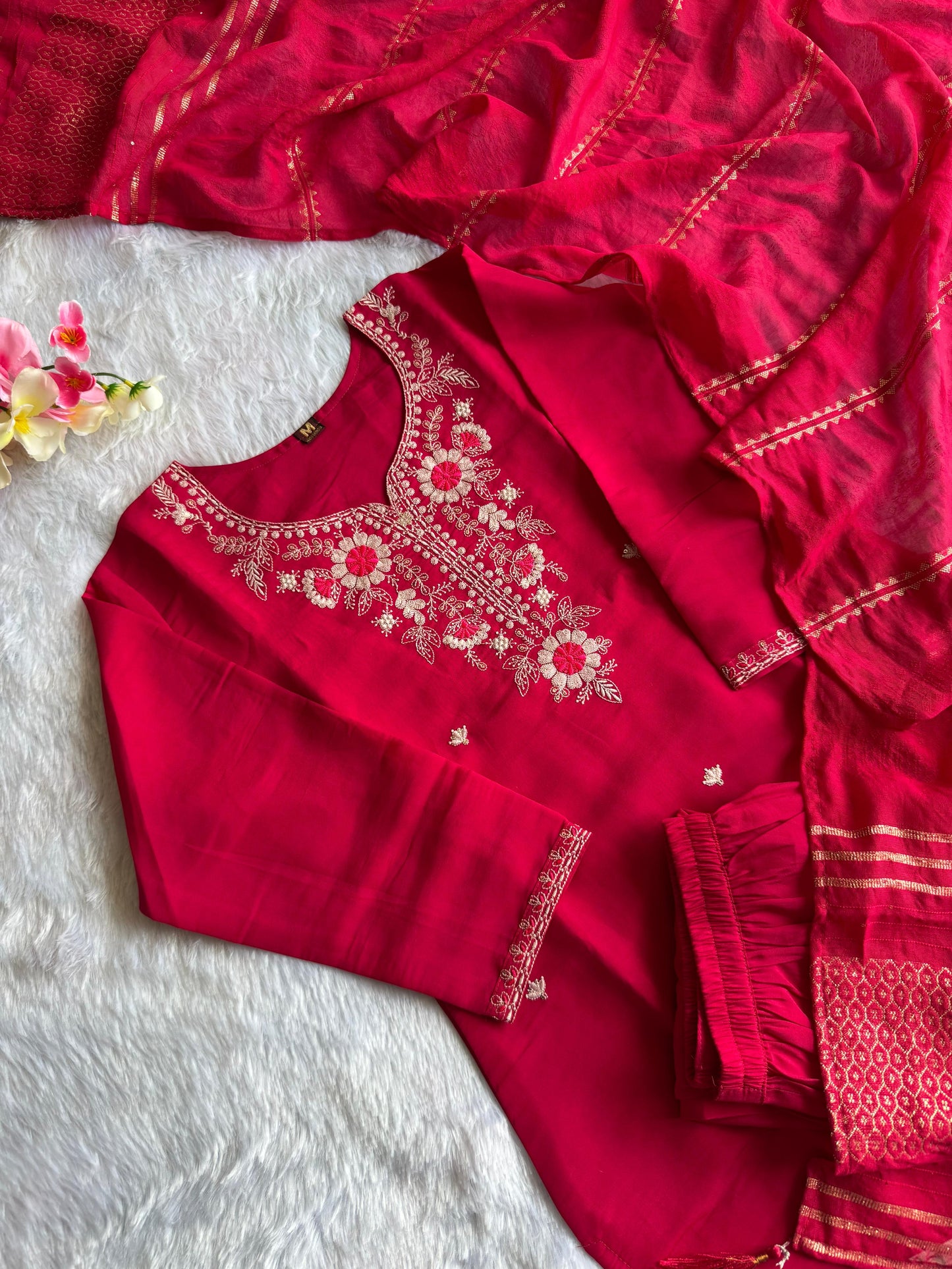 Pink color summer Wear Dress in Roman silk Fabric
