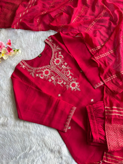Pink color summer Wear Dress in Roman silk Fabric