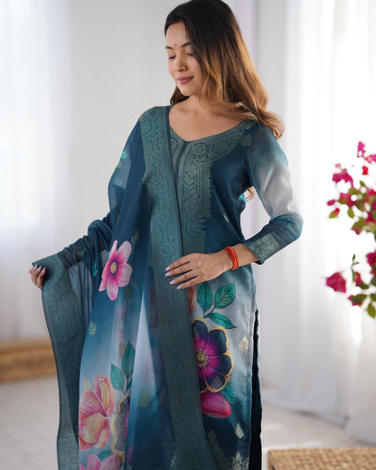 Blue Color Beautiful Chanderi Silk FAbric Dress