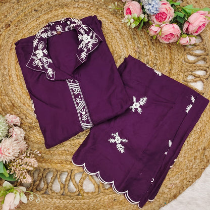 Beautiful Summer Wear Rayon Co-ord set in purple color