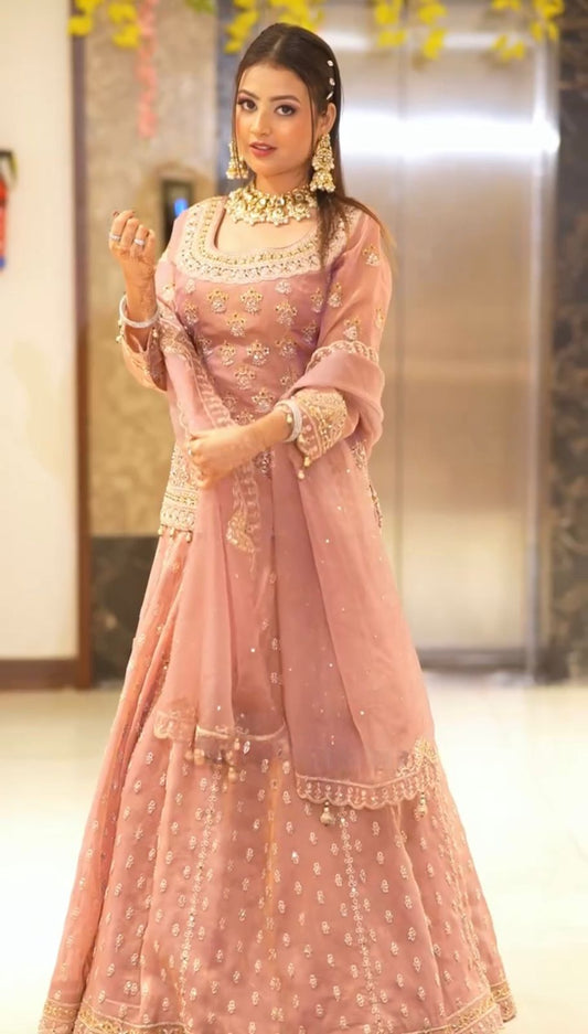 Pink Color Beautiful Top Lehenga with dupatta set in georgette fabric