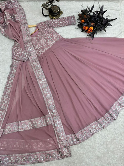 light pink color gown in georgete fabric
