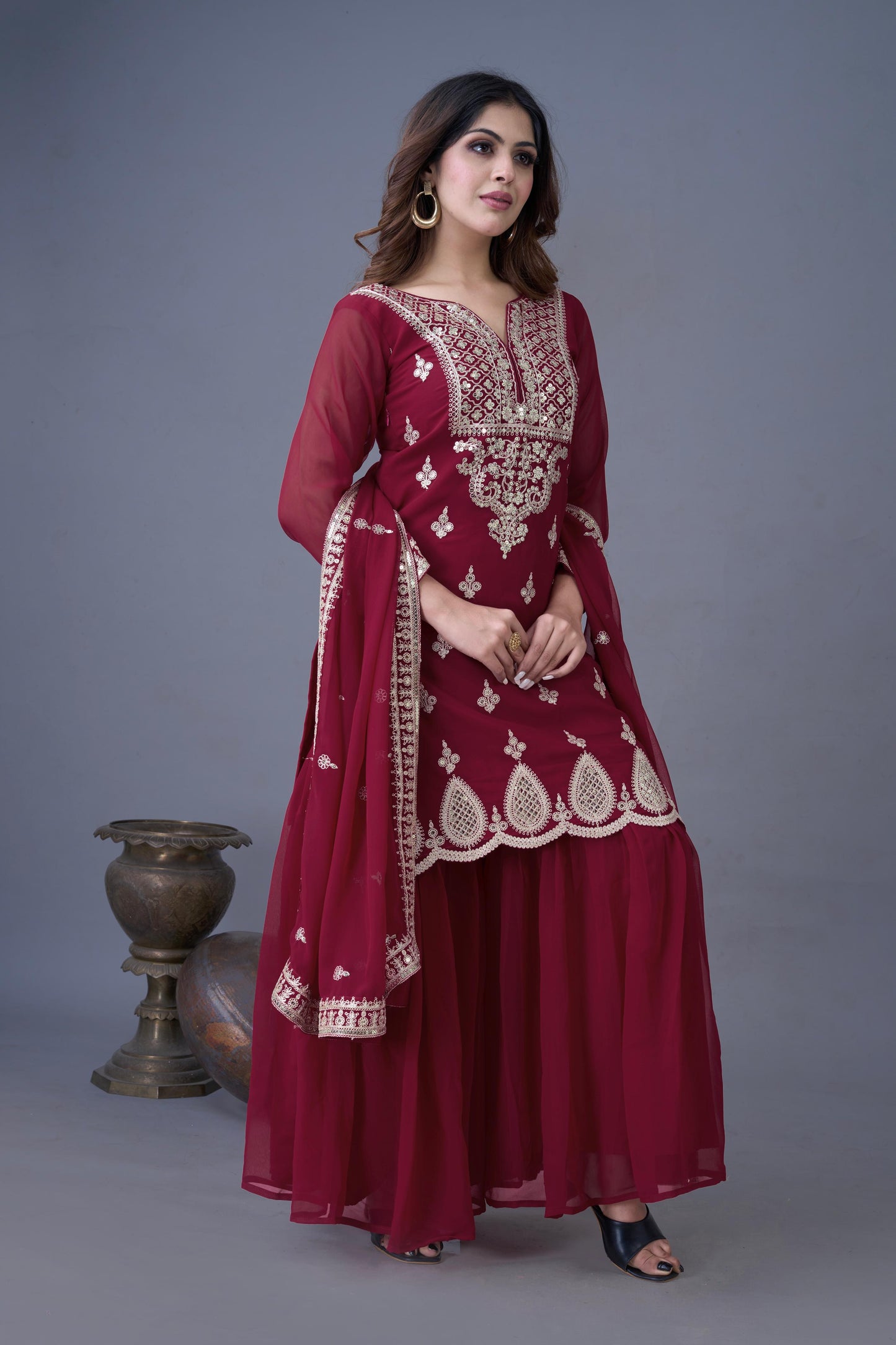 Designer Red Color Partywear Dress in Georgette Fabric