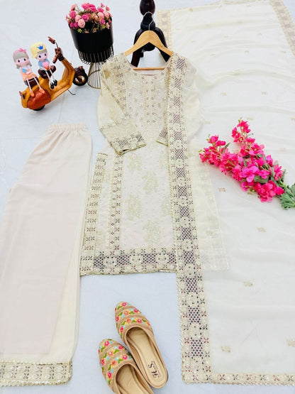 Cream Color Beautiful Partywear Dress in Georgette fabric