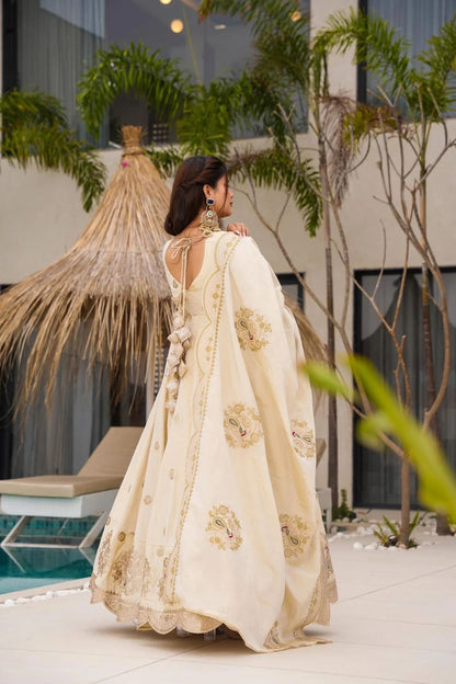 Beautiful Designer Gown On Chinon Silk Febric With Inner And Coding With Sequnce Work And Dupatta
