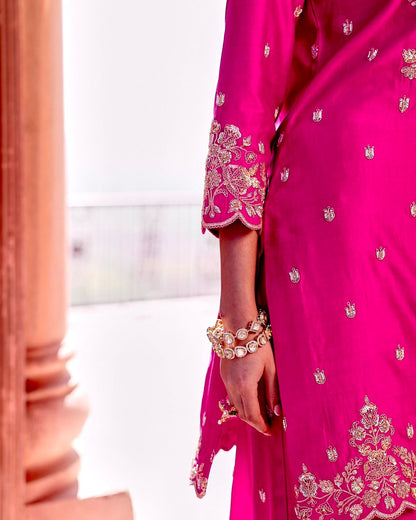 Pink Color Beauitful Festival Wear Roman Silk PLazo DRess