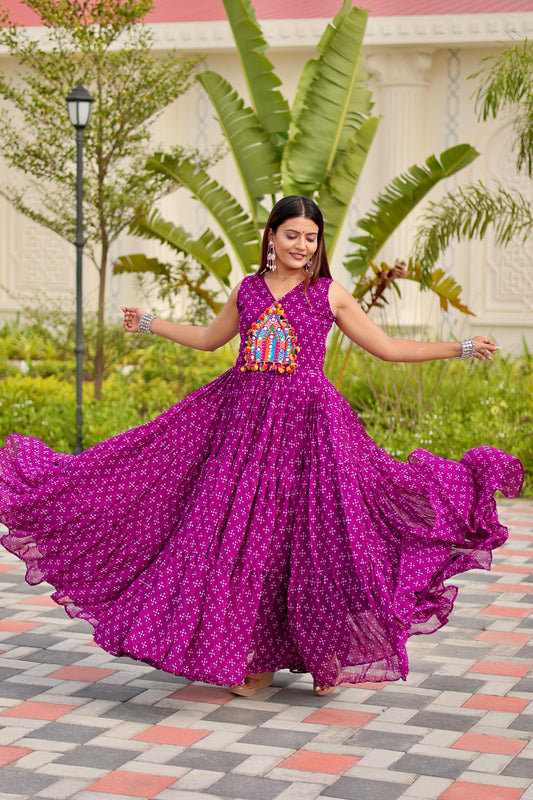 Navratri Special Gamathi Work Gown in purple color