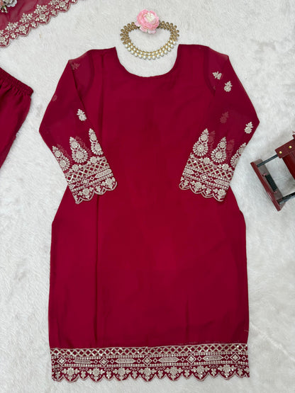 Maroon Red Color Beautiful Sharara Suit in Georgette Fabric