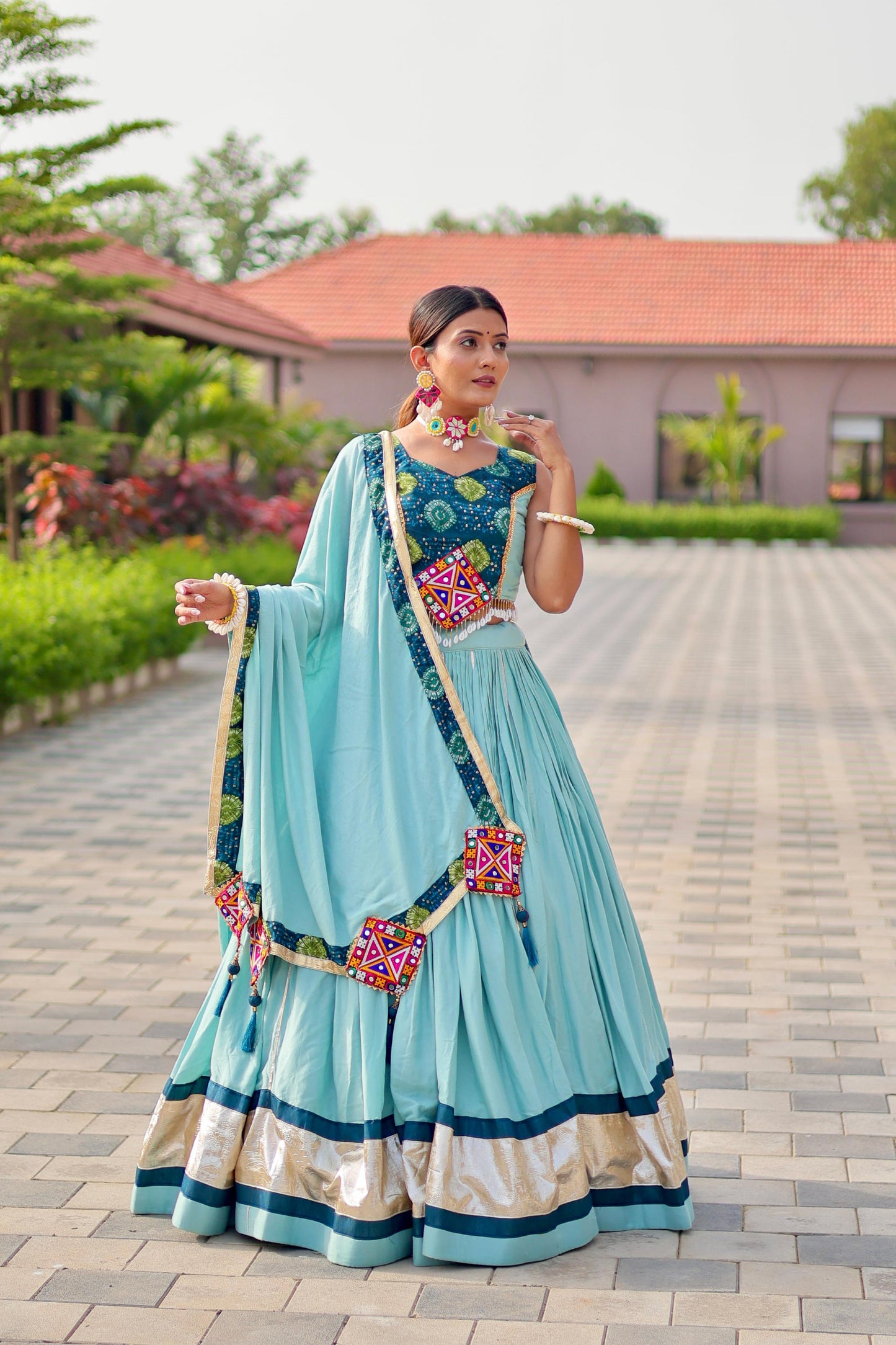 Sky Blue Color Beautiful Navratri Wear Lehenga Choli