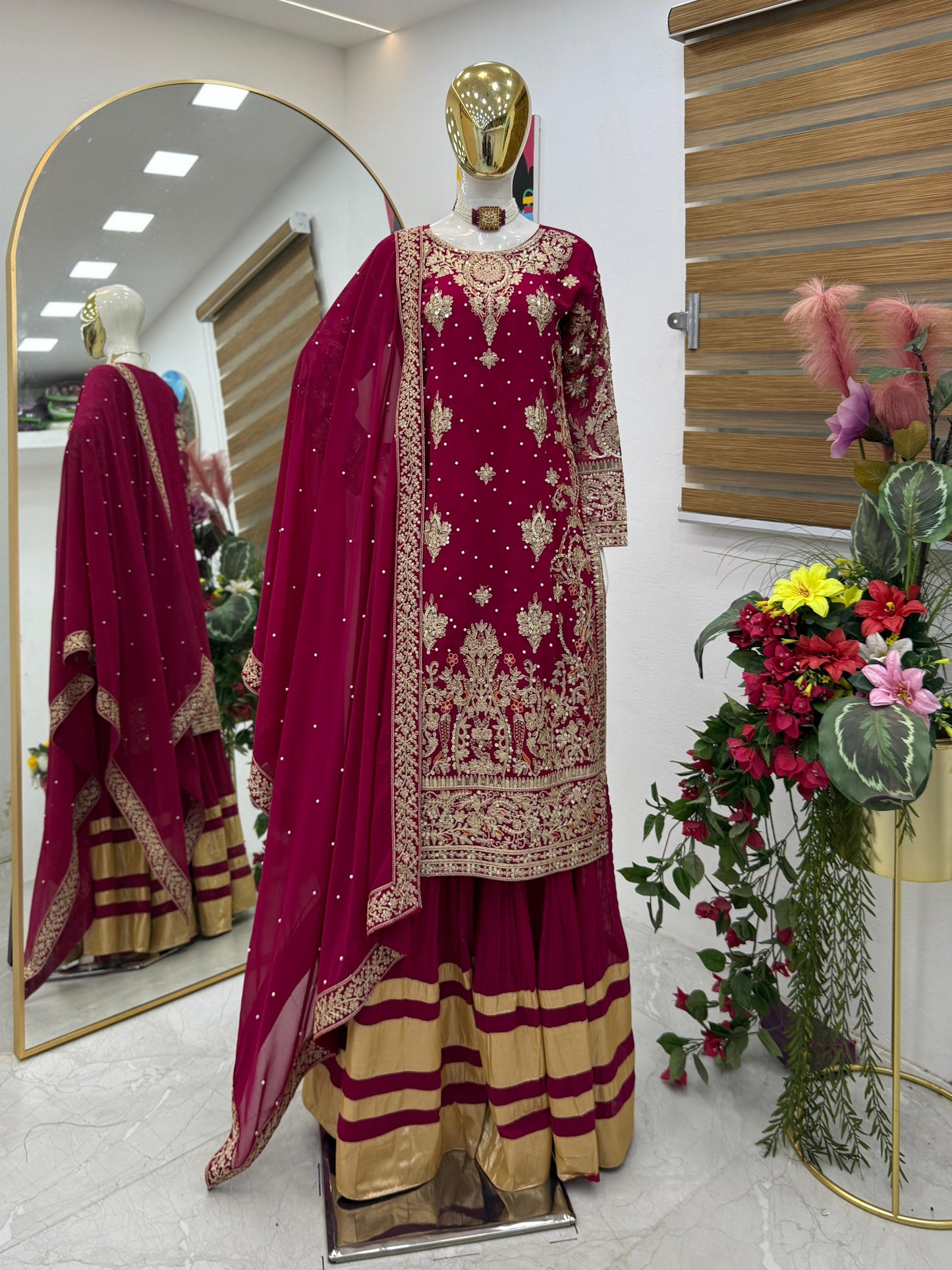 Designer Party Top Pallazo & Dupatta Set