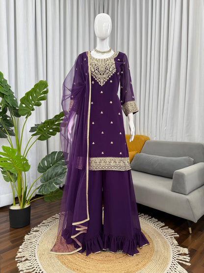 purple colour beatiful partywear dress in georgette fabric