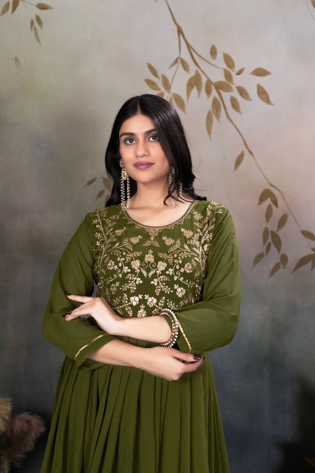 Zari-Thread & Sequins Embroidery gown Made For Desirable Women's Who Deserve It in green color
