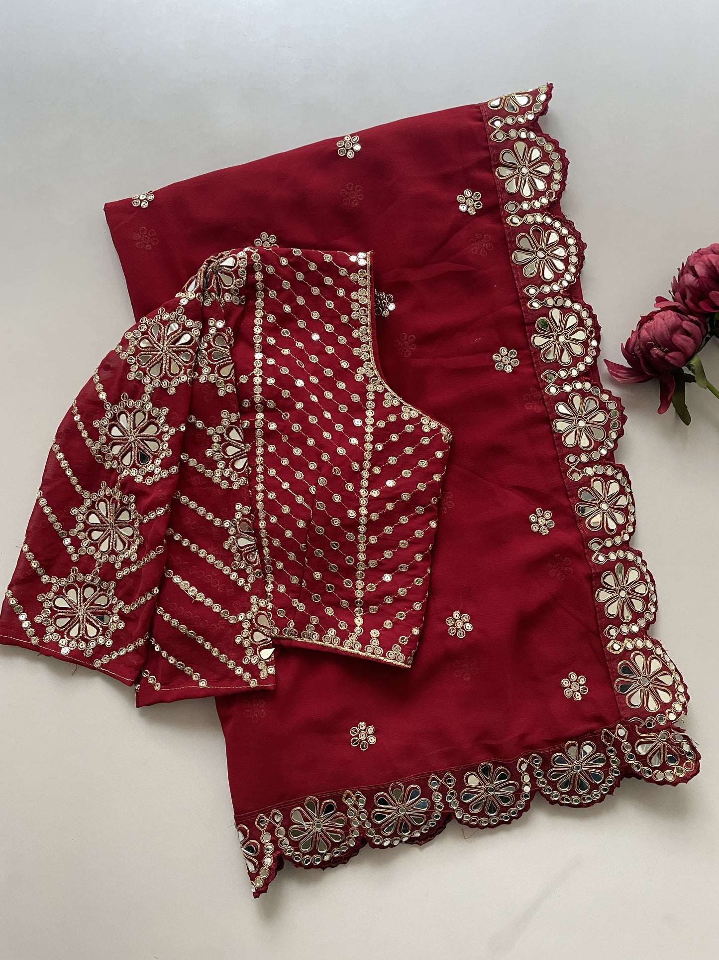 Red Maroon Color Beautiful Partywear Saree