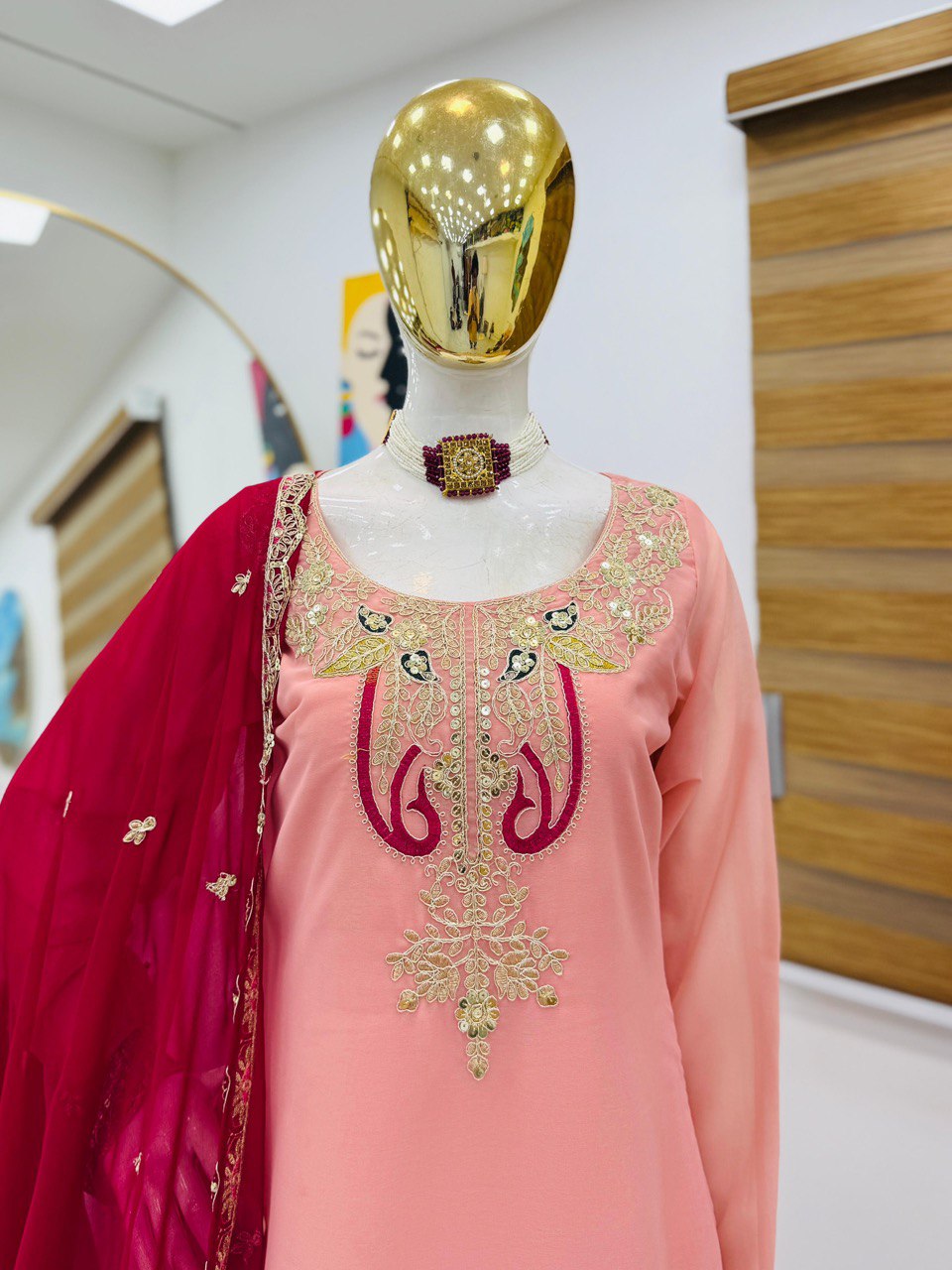 Pink Color Beautiful Sharara Suit in Georgette Fabric