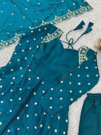 designer party wear look gown-dupatta and bottom with heavy embroidery sequence work