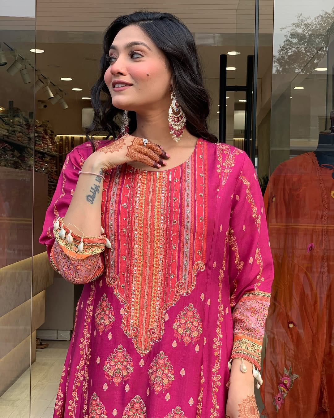 Pink Color New Pakistani Reshmi Suit Set