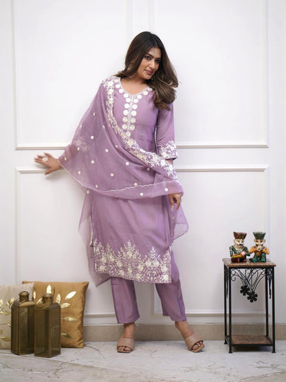Purple Color Beautiful Dress in Silk Fabric