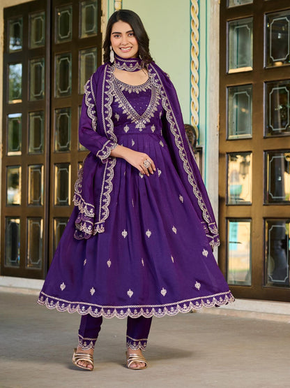 Blue color Beautiful Silk Gown with embroidery work