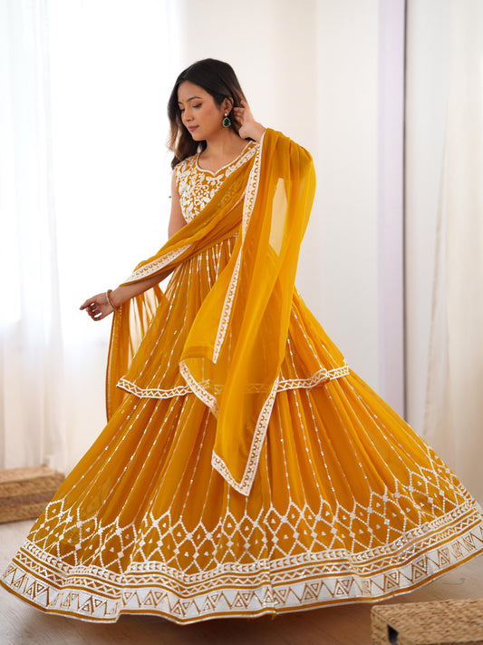 yellow Color Beautiful Partywear Dress in Georgette Fabric
