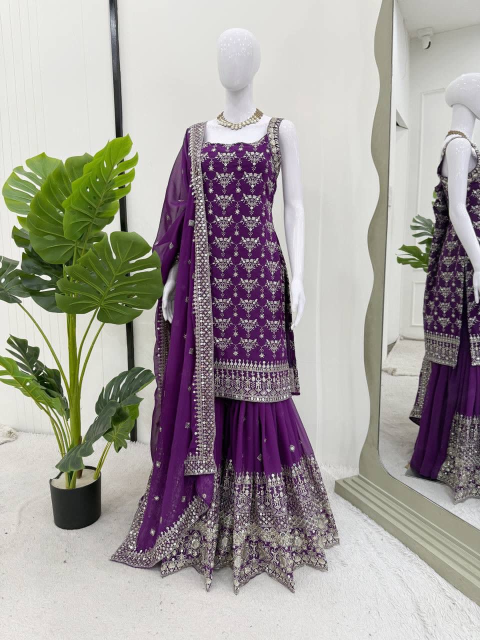 purple colour beautiful partywear sharara dress