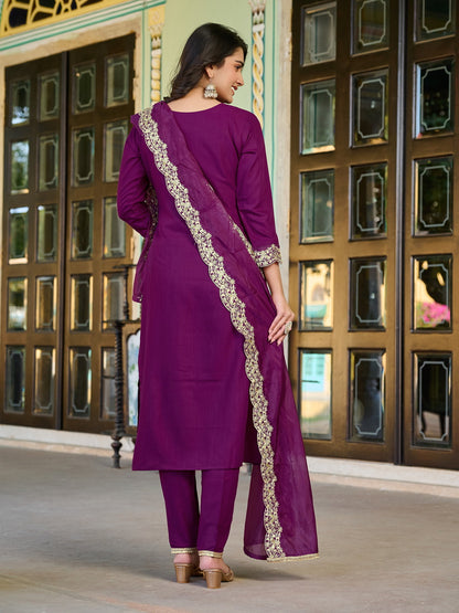 Purple Color Beautiful Partywear Silk Dress