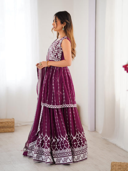 Purple Color Beautiful Partywear Dress in Georgette Fabric