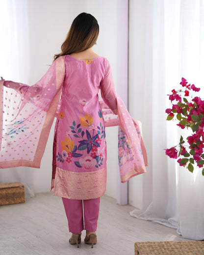 Pink Color Beautiful Chanderi Silk FAbric Dress