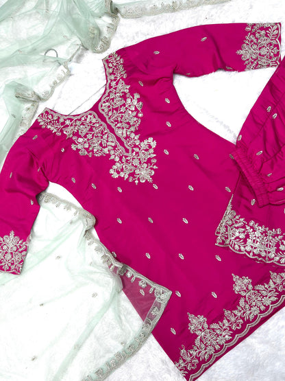 Pink Color Beauitful Festival Wear Roman Silk PLazo DRess