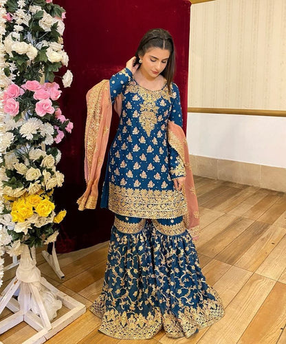 Blue Color Beautiful Sharara Dress in Georgette Fabric