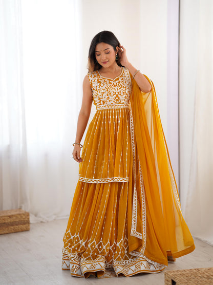 yellow Color Beautiful Partywear Dress in Georgette Fabric