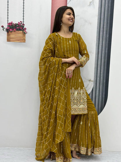 Embroidered Suit & Sharara in georgette fabric