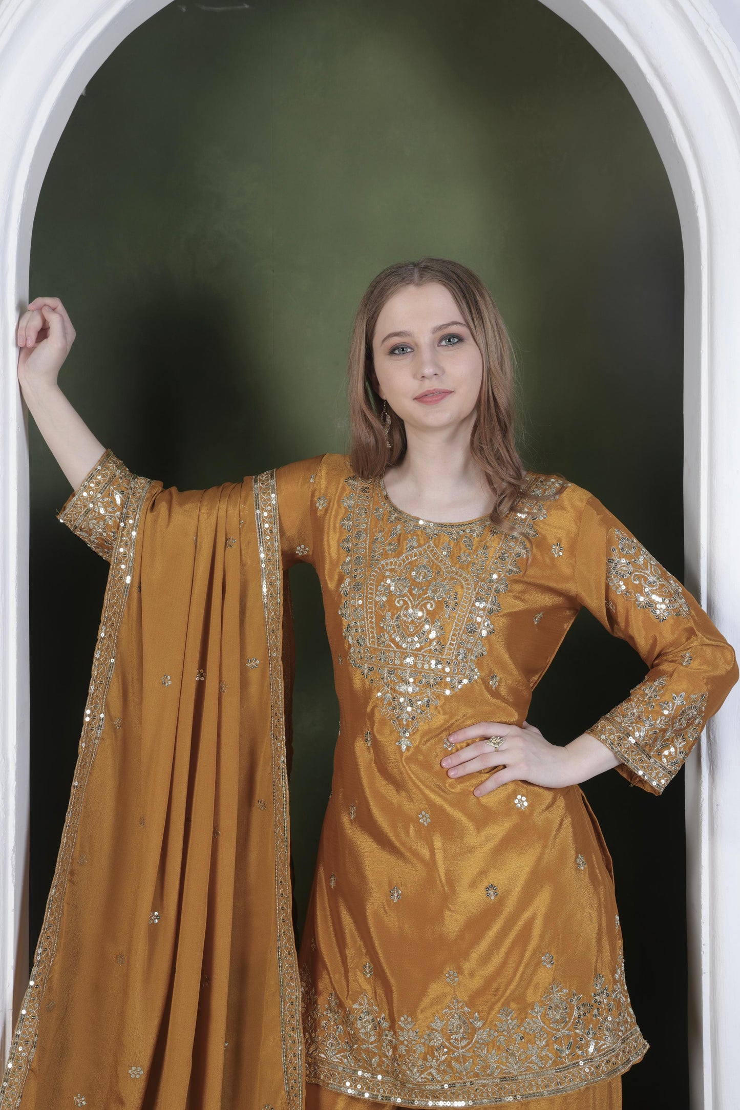 Embroidery And Sequence Worked Top-Sharara And Dupatta Set Fully Stitched Ready To Wear