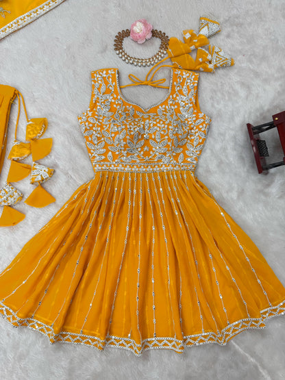 yellow Color Beautiful Partywear Dress in Georgette Fabric
