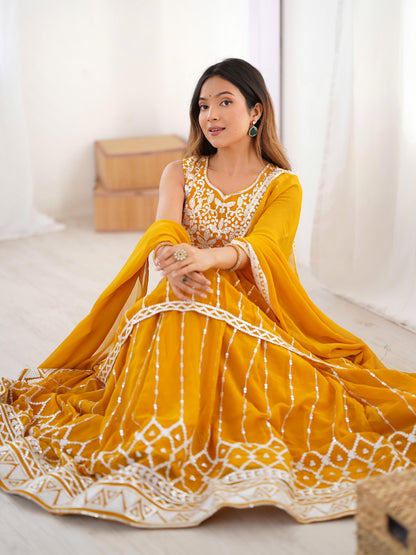yellow Color Beautiful Partywear Dress in Georgette Fabric