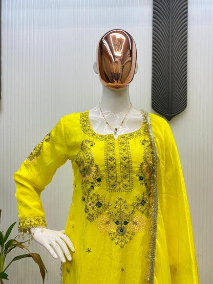 Designer Sequence Embroidery Work Farsi Salwaar Suit With Dupatta