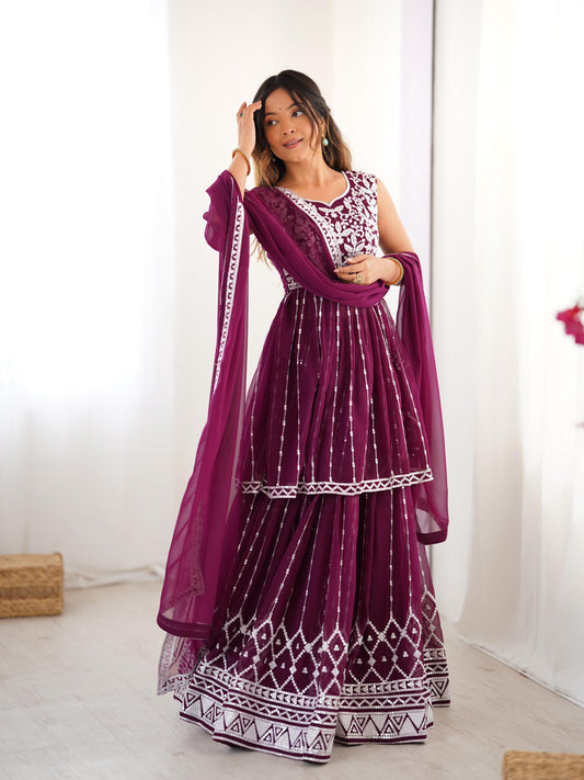 Purple Color Beautiful Partywear Dress in Georgette Fabric