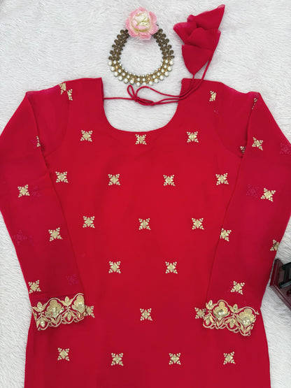 Red Colour Beautiful Partywear Dress in Georgette Fabric