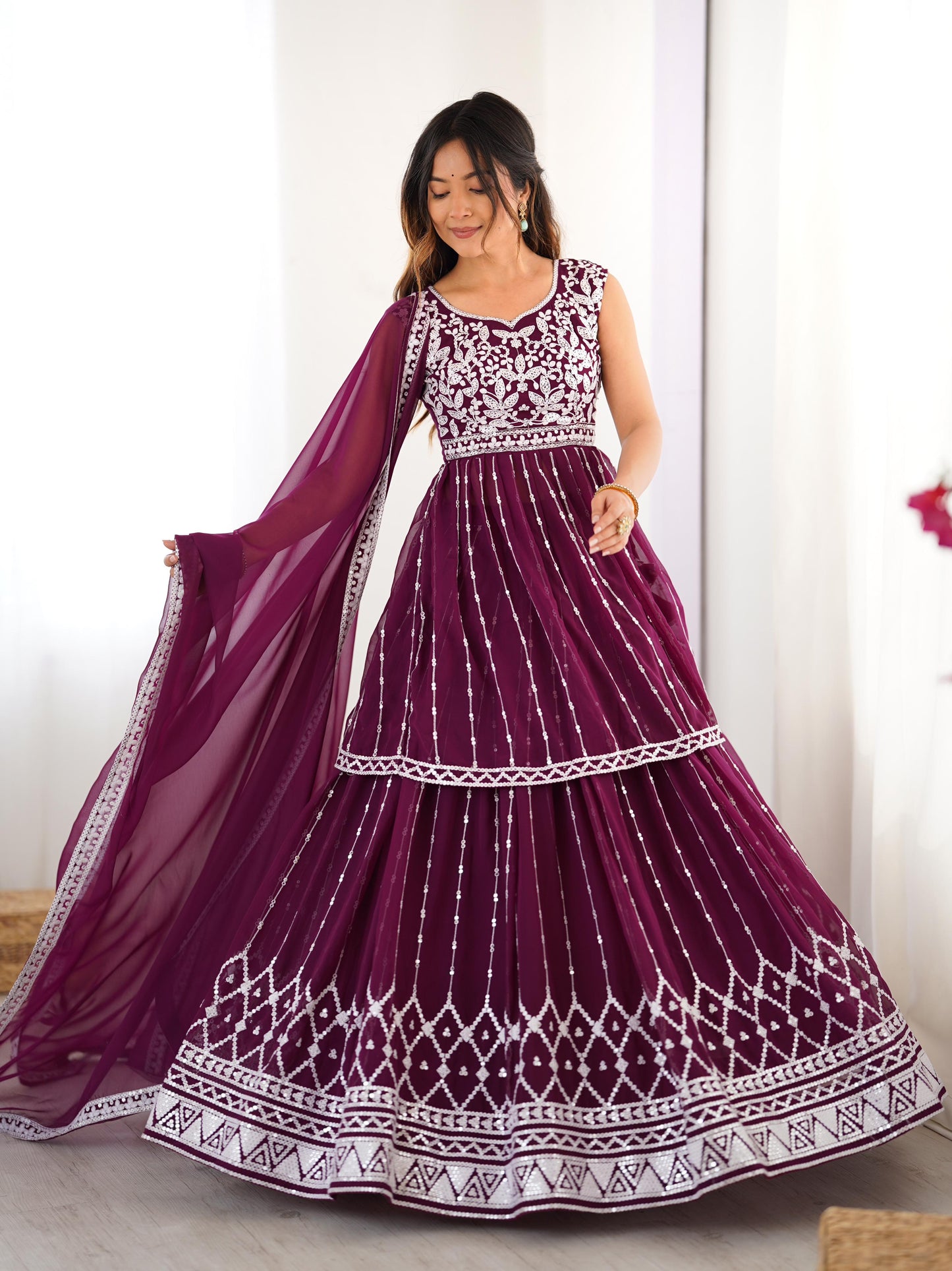Purple Color Beautiful Partywear Dress in Georgette Fabric
