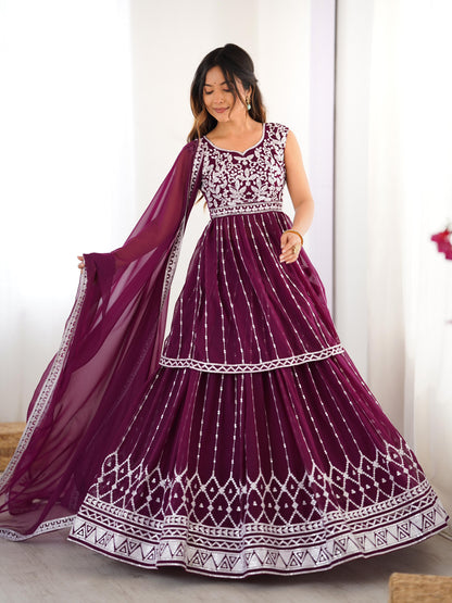 Purple Color Beautiful Partywear Dress in Georgette Fabric