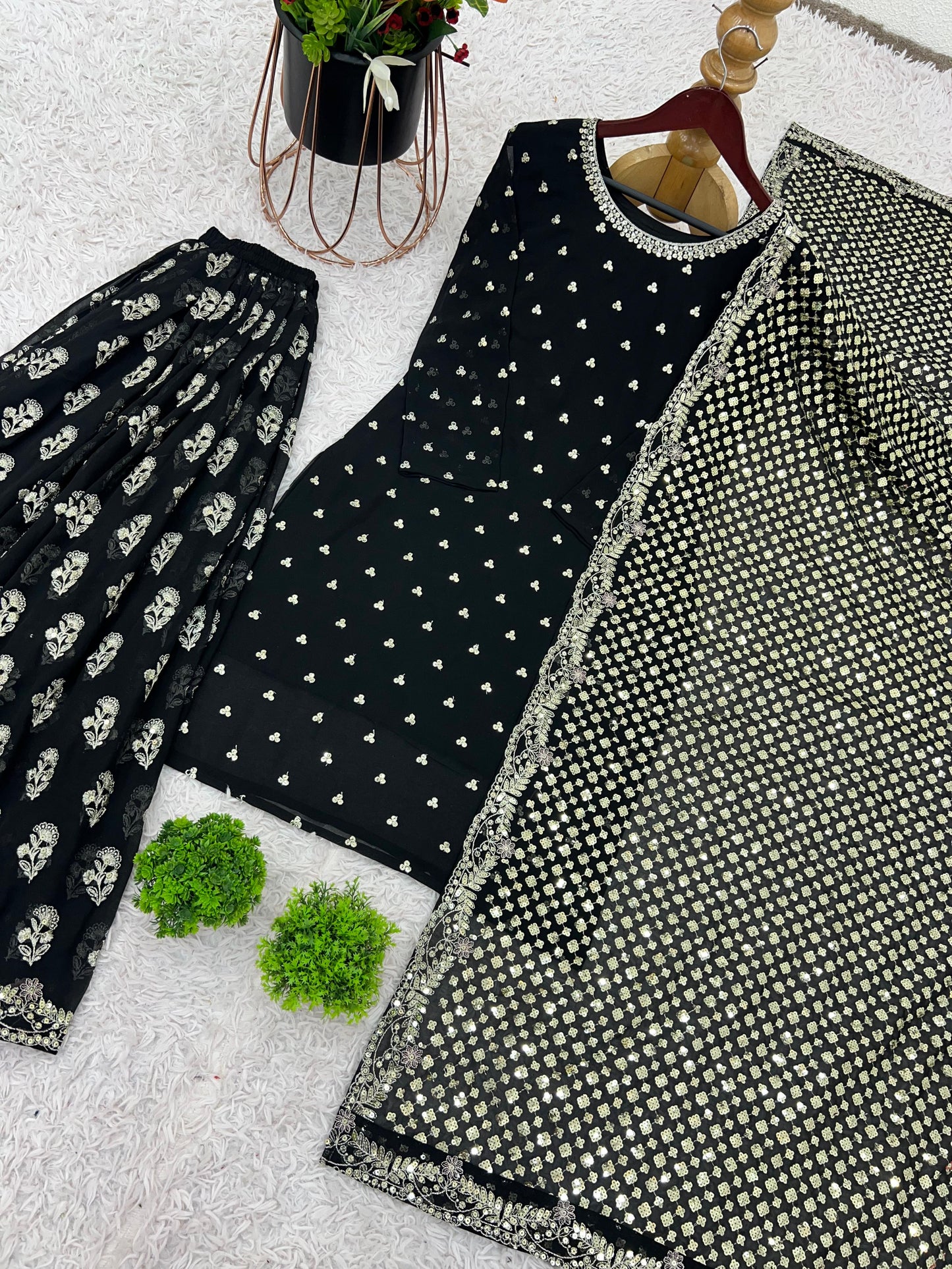 Black Color Beautiful Plazo Dress in Georgette Fabric