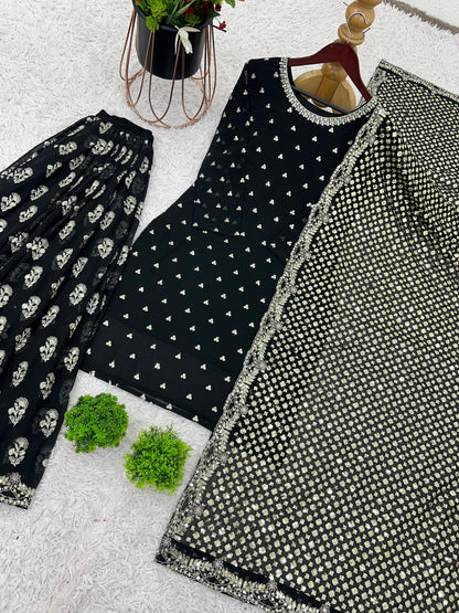 Black Color Beautiful Plazo Dress in Georgette Fabric