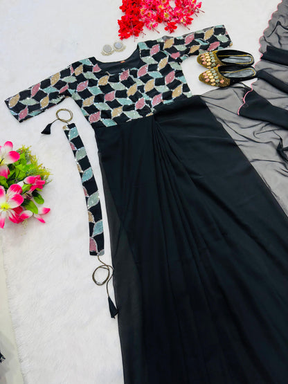 black color beautiful trending zip nd go embroidery saree