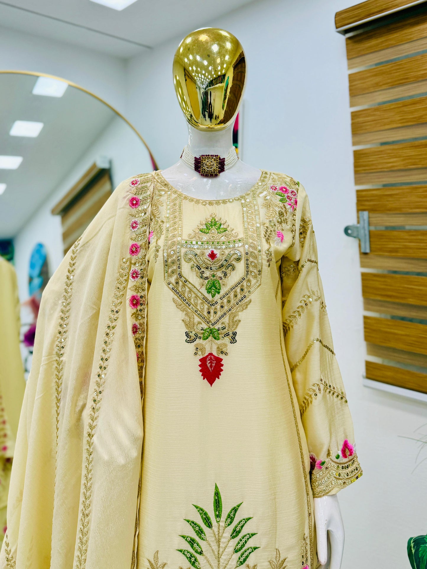 designer party sharara suit & dupatta set in cream white color