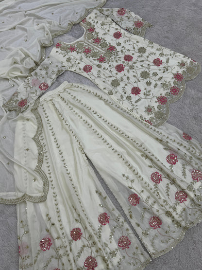 Fashionable Collection 3 Piece Fancy Kurti With Flared Plazzo And Dupatta